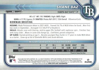 2022 Bowman - Sky Blue #90 Shane Baz Back