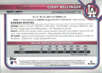 2022 Bowman - Neon Green #57 Cody Bellinger Back