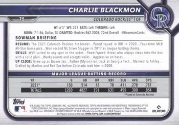 2022 Bowman - Neon Green #75 Charlie Blackmon Back