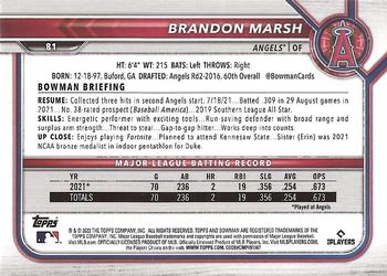 2022 Bowman - Neon Green #81 Brandon Marsh Back