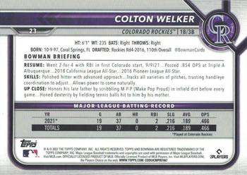2022 Bowman - Fuchsia #23 Colton Welker Back