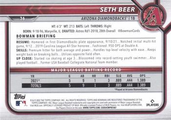 2022 Bowman - Fuchsia #36 Seth Beer Back