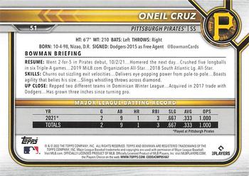 2022 Bowman - Fuchsia #51 Oneil Cruz Back