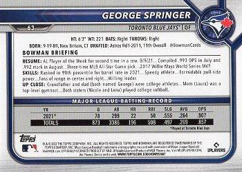 2022 Bowman - Fuchsia #63 George Springer Back