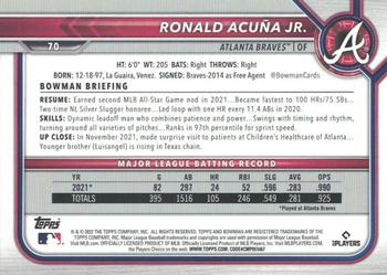 2022 Bowman - Fuchsia #70 Ronald Acuña Jr. Back