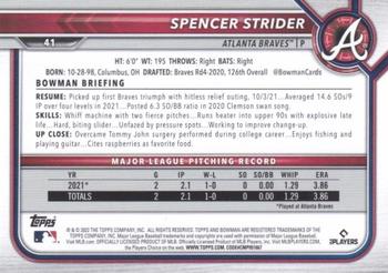 2022 Bowman - Purple #41 Spencer Strider Back