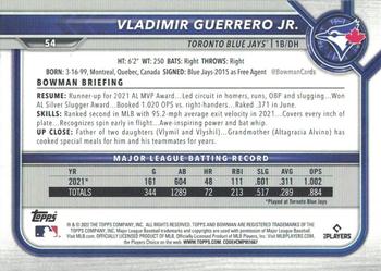 2022 Bowman - Purple #54 Vladimir Guerrero Jr. Back