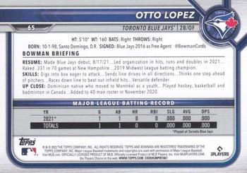 2022 Bowman - Purple #65 Otto Lopez Back