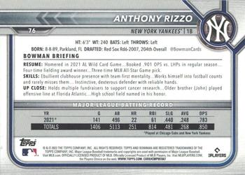 2022 Bowman - Purple #76 Anthony Rizzo Back