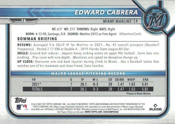 2022 Bowman - Purple #78 Edward Cabrera Back