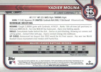 2022 Bowman - Purple #92 Yadier Molina Back