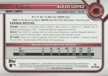 2022 Bowman - Purple #93 Alejo Lopez Back