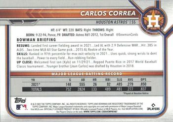 2022 Bowman - Blue #3 Carlos Correa Back