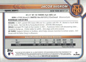 2022 Bowman - Blue #7 Jacob deGrom Back
