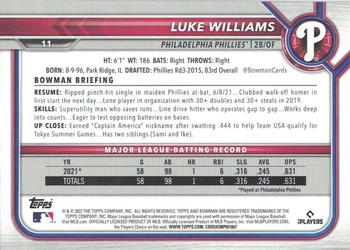 2022 Bowman - Blue #11 Luke Williams Back