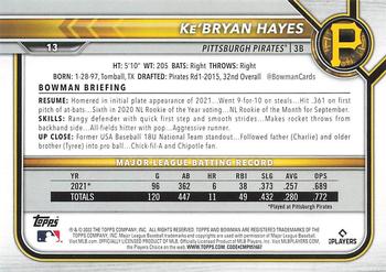 2022 Bowman - Blue #13 Ke'Bryan Hayes Back