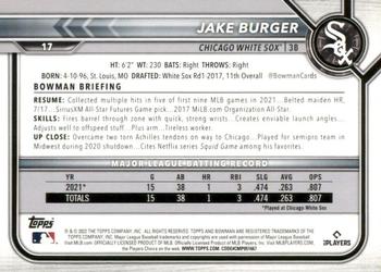 2022 Bowman - Blue #17 Jake Burger Back