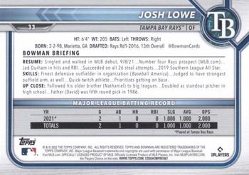 2022 Bowman - Blue #33 Josh Lowe Back