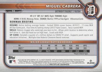 2022 Bowman - Blue #50 Miguel Cabrera Back
