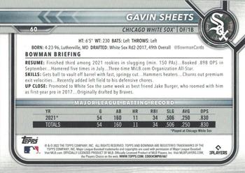 2022 Bowman - Blue #60 Gavin Sheets Back