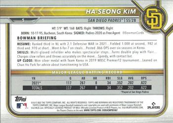 2022 Bowman - Green #5 Ha-Seong Kim Back