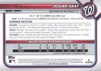 2022 Bowman - Green #18 Josiah Gray Back