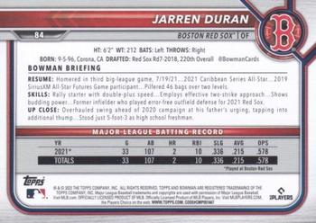 2022 Bowman - Green #84 Jarren Duran Back