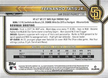 2022 Bowman - Yellow #34 Fernando Tatis Jr. Back