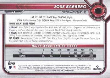 2022 Bowman - Gold #74 Jose Barrero Back