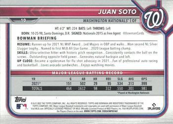 2022 Bowman - Red #10 Juan Soto Back