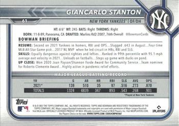 2022 Bowman - Red #61 Giancarlo Stanton Back