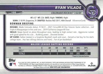 2022 Bowman - Red #100 Ryan Vilade Back