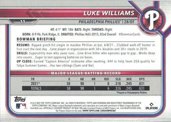 2022 Bowman - Platinum #11 Luke Williams Back