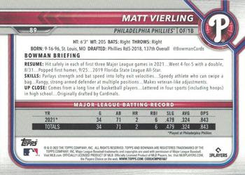 2022 Bowman - Platinum #89 Matt Vierling Back