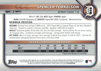2022 Bowman - Prospects #BP-6 Spencer Torkelson Back