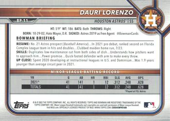 2022 Bowman - Prospects #BP-11 Dauri Lorenzo Back