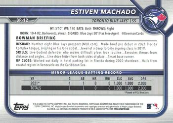 2022 Bowman - Prospects #BP-12 Estiven Machado Back
