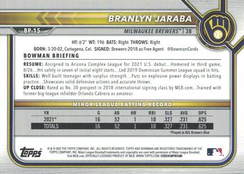 2022 Bowman - Prospects #BP-15 Branlyn Jaraba Back