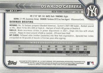 2022 Bowman - Prospects #BP-17 Oswaldo Cabrera Back