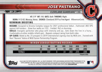 2022 Bowman - Prospects #BP-21 Jose Pastrano Back