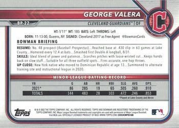 2022 Bowman - Prospects #BP-22 George Valera Back