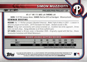 2022 Bowman - Prospects #BP-40 Simon Muzziotti Back