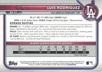 2022 Bowman - Prospects #BP-47 Luis Rodriguez Back