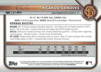 2022 Bowman - Prospects #BP-60 Ricardo Genoves Back