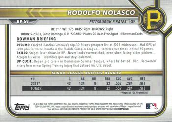 2022 Bowman - Prospects #BP-69 Rodolfo Nolasco Back