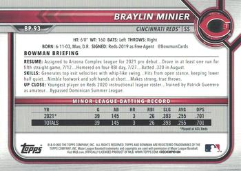 2022 Bowman - Prospects #BP-93 Braylin Minier Back