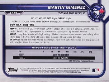 2022 Bowman - Prospects #BP-97 Martin Gimenez Back