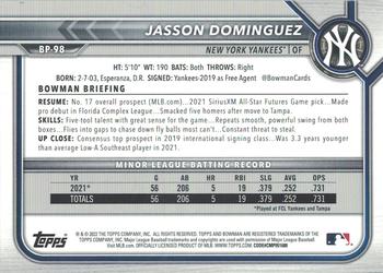 2022 Bowman - Prospects #BP-98 Jasson Dominguez Back