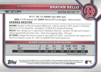 2022 Bowman - Prospects #BP-107 Brayan Bello Back