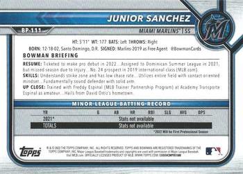 2022 Bowman - Prospects #BP-111 Junior Sanchez Back